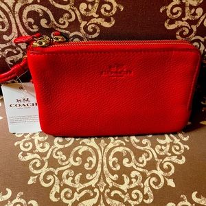 Coach corner zip red wristlet
